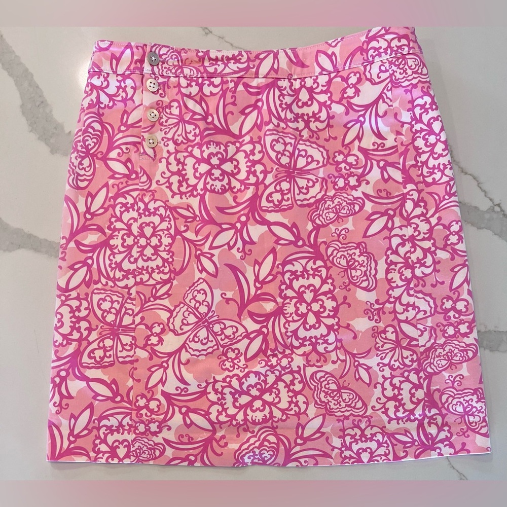 LILLY PULITZER vintage pink skirt, side button closure, fully lined. Size XL